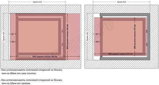 Люк под плитку Шагма для плитки 400*300 (требуемый размер проема 410*335, размер люка 360*333) Люк под плитку Шагма для плитки 400*300 (требуемый размер проема 410*335, размер люка 360*333)